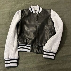 Leather and sweatshirt bomber jacket